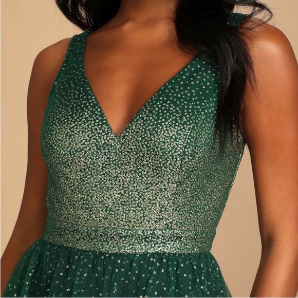Lulus Ballerina Dream Dress Emerald Green Gold Medium Sparkle Sequin NEW - Picture 3 of 6
